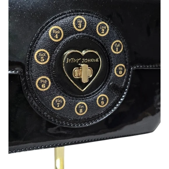 Betsey Johnson Black Patent Leather Telephone Crossbody Bag Novelty Purse - Picture 4 of 8